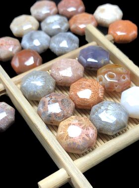 2022天然珊瑚玉糖饼八角珠单个散珠糖果珠配珠民族风情侣手链手串