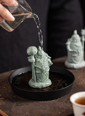 【哼哈二将】小号青砂石人物摆件茶桌茶盘茶室鱼缸禅意造景工艺品