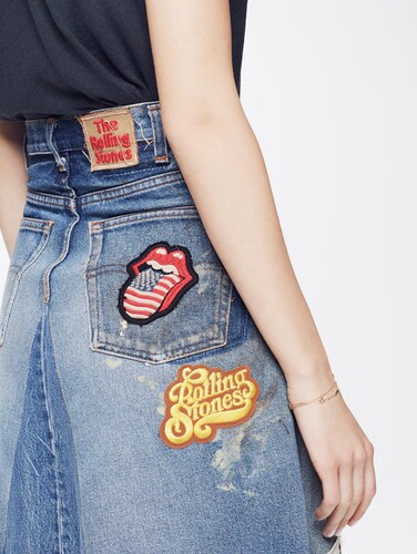 清仓现货 MADEWORN rolling stone 刺绣贴布做旧大A字牛仔长裙女 - 图2