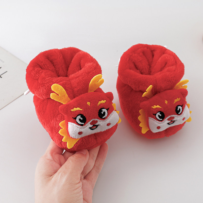 新生儿秋冬季小棉鞋初生儿男女宝宝0-3-6个月1满月红色百日婴儿鞋