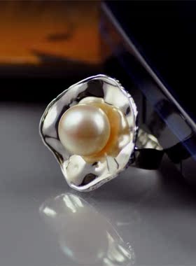 设计感纯银夸张天然淡水珍珠戒指