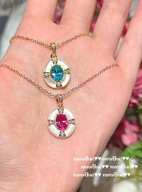 马尔代夫绿贝壳宝石戒指 水灵 镀18K金 贵妃粉贝母锆石戒指饰品