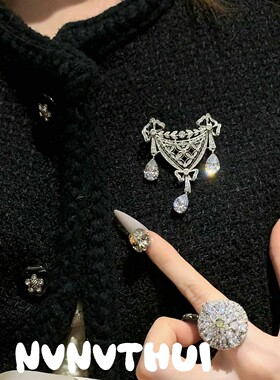 珠宝 华尔兹蝴蝶结水滴宝石胸针 年会高定 层叠花环繁花满钻戒指