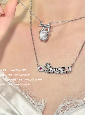 璀璨海蓝宝石蝴蝶结项链 镀18K金八心八箭珠宝锆石水蓝耳坠饰品