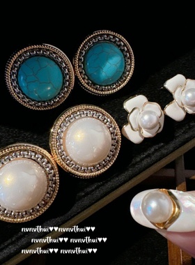 意大利复古雕花绿松石圆盘耳环Vi