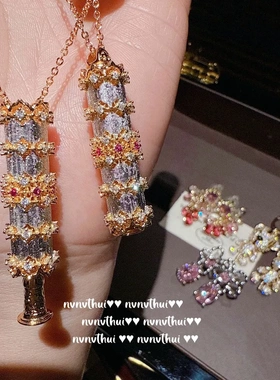 古法花丝螺钿焰火随身佛吊坠项链 新中式 美人花粉锆石耳环 套装