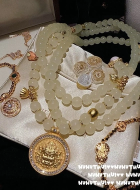 花丝鎏彩小蛮腰水晶花神手链 新中式 黄财神福珠毛衣链