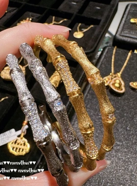 意大利复古拉丝竹节满天星宝石手镯 Vintage 节节高排钻手镯 叠戴