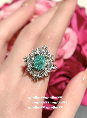 亚历山大多巴胺宝石花朵戒指 沙弗莱 镀18K金 肥方薄荷绿锆石耳环