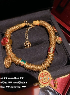 古法金色錾雕双面花丝凤凰香囊吊坠项链 新中式 重磅钱袋盘缠手串