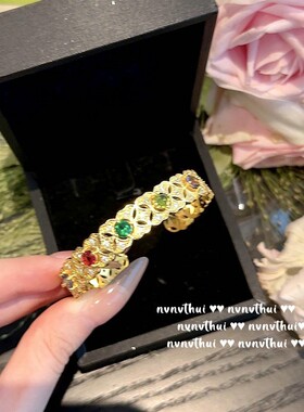 帕帕拉恰彩虹雨滴宝石项链 古董感 镀18K金 贵妇胭脂花朵锆石耳环