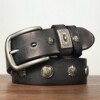 Men's and women's studded first-grain cowhide khaki belt