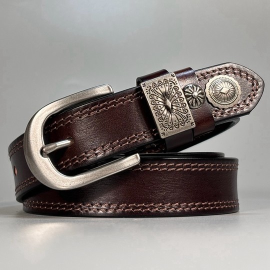 女士皮带头层牛皮腰带真皮裤带针扣休闲百搭软小众设计感搭配牛仔