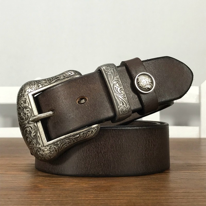 复古皮带针扣唐草雕花装饰男女真皮腰带头层牛皮黑色潮流小众设计,淘宝优惠券,粉丝福利购,淘宝优惠卷