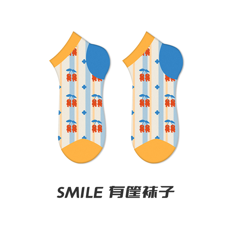 smile有筐袜子短袜女夏季船袜ins卡通原创可爱纯棉隐形袜浅口袜薄-图1