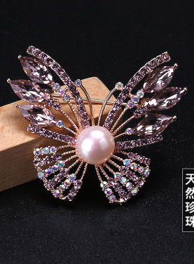正品簪雅复古天然珍珠胸花饰品女