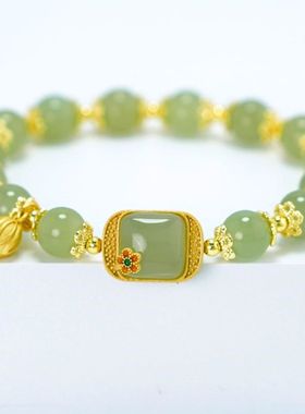 步步生莲爆款新中式手链仿和田玉方糖莲串珠手链女款高级礼物送女