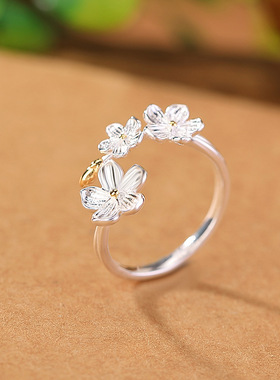 山予棠S999.9足银镀金时尚简约设计感花朵戒指轻奢优雅气质银指环