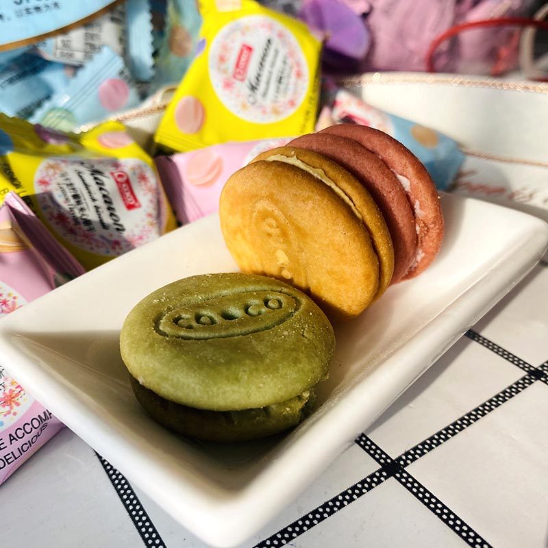 迷你COCO马卡龙夹心小饼干376g奶油柠檬草莓味混合休闲零食糕点_虎窝淘