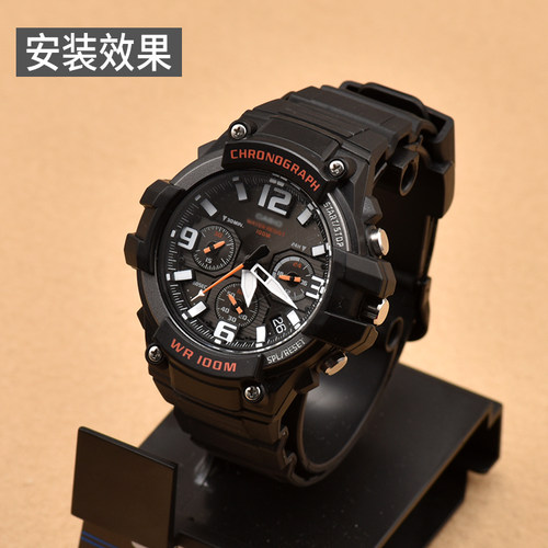 兼容卡西欧手表带男 橡胶表带MCW-100/WV-200/W-S220黑色树脂表带 - 图1