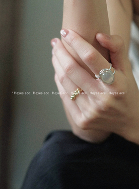 Heyes Acc！设计师款白玛瑙双层开口戒指简约Ins风重工-925银