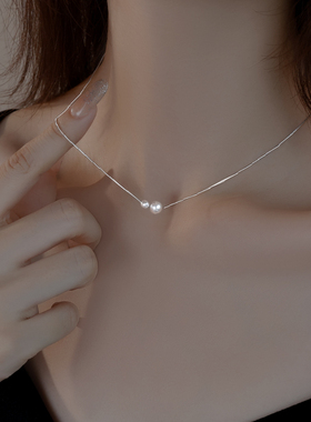 银奥纯银仿珍珠项链锁骨链