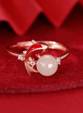 银奥女925银锦鲤和田玉戒指