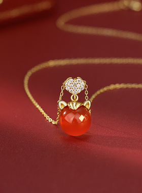 925银鸿运小马红色锁骨链