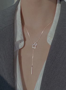 925纯银方框项链女小众高级感