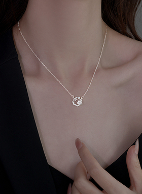 999足银栀子花环项链女