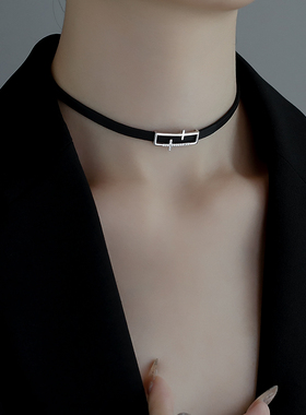 纯银颈链黑色项圈小众设计