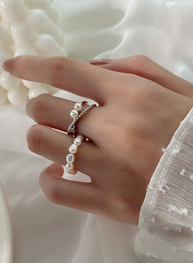 ins纯银女冷淡风高级感珍珠戒指