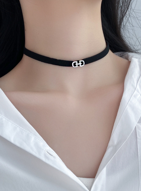纯银黑色项圈女choker脖子饰品