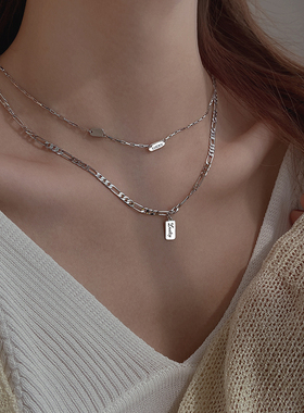 925纯银项链ins双层毛衣链