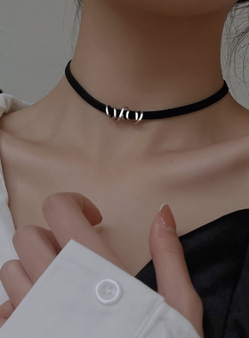 银奥925纯银黑色chocker锁骨链