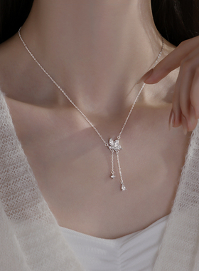 999足银蝴蝶流苏项链女