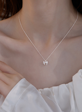 999纯银锆石蝴蝶结项链女2025新款爆款高级感甜美时尚锁骨链夏日