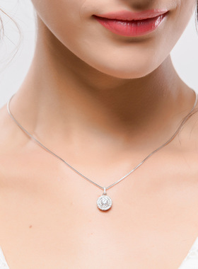 韩国韩版气质百搭奢华锆石爆闪微镶圆形水晶吊坠短项链锁骨链女