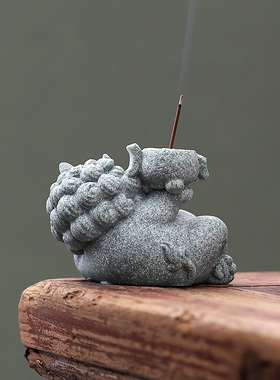 青砂石貔貅悠然自得香插园林景观装饰开业小摆件装饰品神兽工艺品
