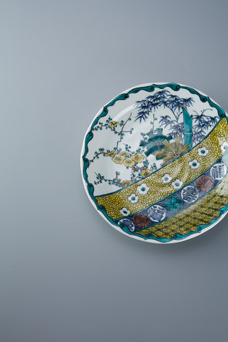日本进口 九谷烧古九谷风盘子 日式餐具餐盘果盘汤盘复古圆形盘子 - 图1