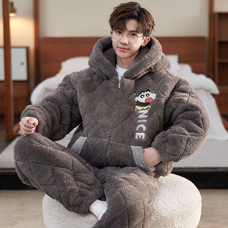 全棉纯棉睡衣男秋冬款珊瑚绒加厚加绒三层夹棉冬季男士青少年学生,淘宝优惠券,粉丝福利购,淘宝优惠卷