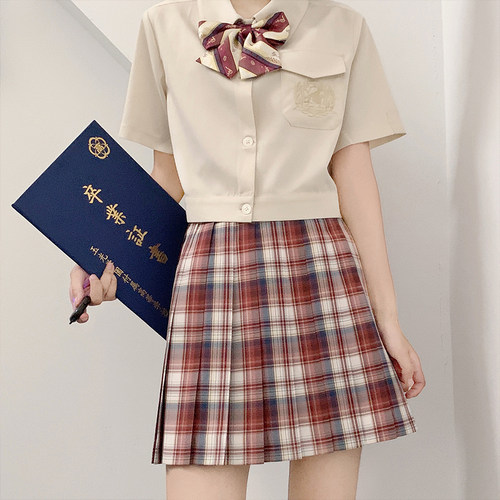 【铭酒学园】#米酒#原创正版JK制服格裙简约百搭米色短袖衬衫现货 - 图2