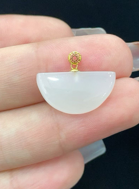 18k金镶嵌和田玉羊脂白玉月牙葫芦钱袋玉坠碧玉公主扣百财吊坠女