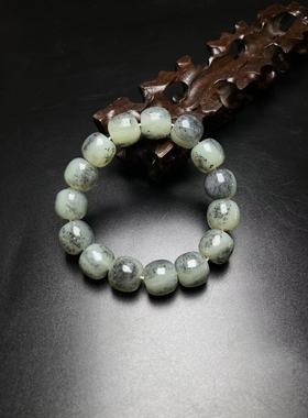 天然新疆和田玉青花籽料老型珠手串手链直径13/14MM