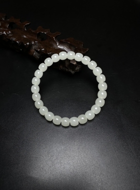 天然新疆和田玉白玉直切极限归圆老型珠手串手链直径 8/7MM