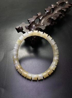 天然新疆和田玉且末料糖白玉竹节款手串直径9/8MM