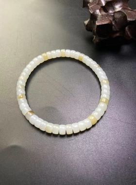 天然新疆羊脂白和田玉白玉手串直切圆片天然糖白手链6mm