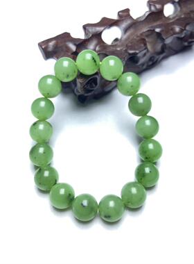 天然新疆和田玉苹果绿碧玉圆珠手串手链直径12MM