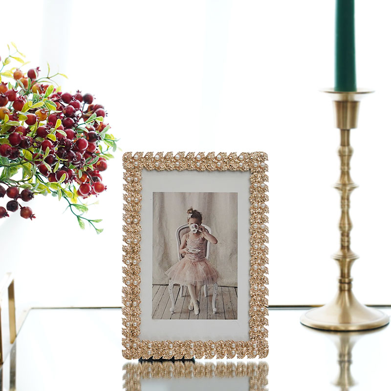 金属珍珠现代轻奢美式唯美相框婚纱照摆台金色精致组合相架浪漫 - 图2
