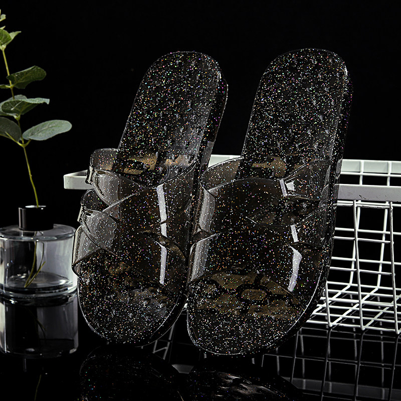 夏季新款闪粉水晶凉拖鞋女透明塑料室内家用防滑防臭脚时尚一字拖,淘宝优惠券,粉丝福利购,淘宝优惠卷